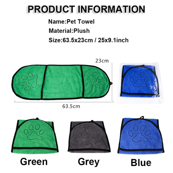 Microfiber Super Absorbent Pet Drying Towel Blanket With Pocket