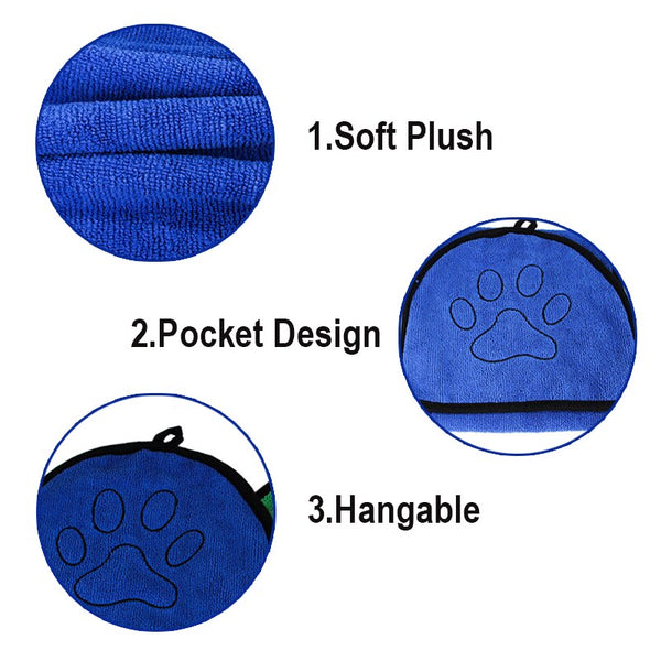 Microfiber Super Absorbent Pet Drying Towel Blanket With Pocket